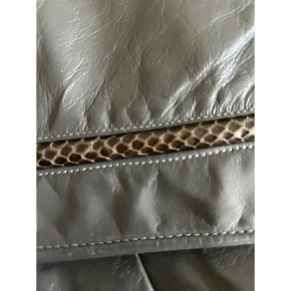 VTG 80s Anne Leather Fold Over Clutch Bag‎ Snake Trim Chain Detail - Picture 3 of 8